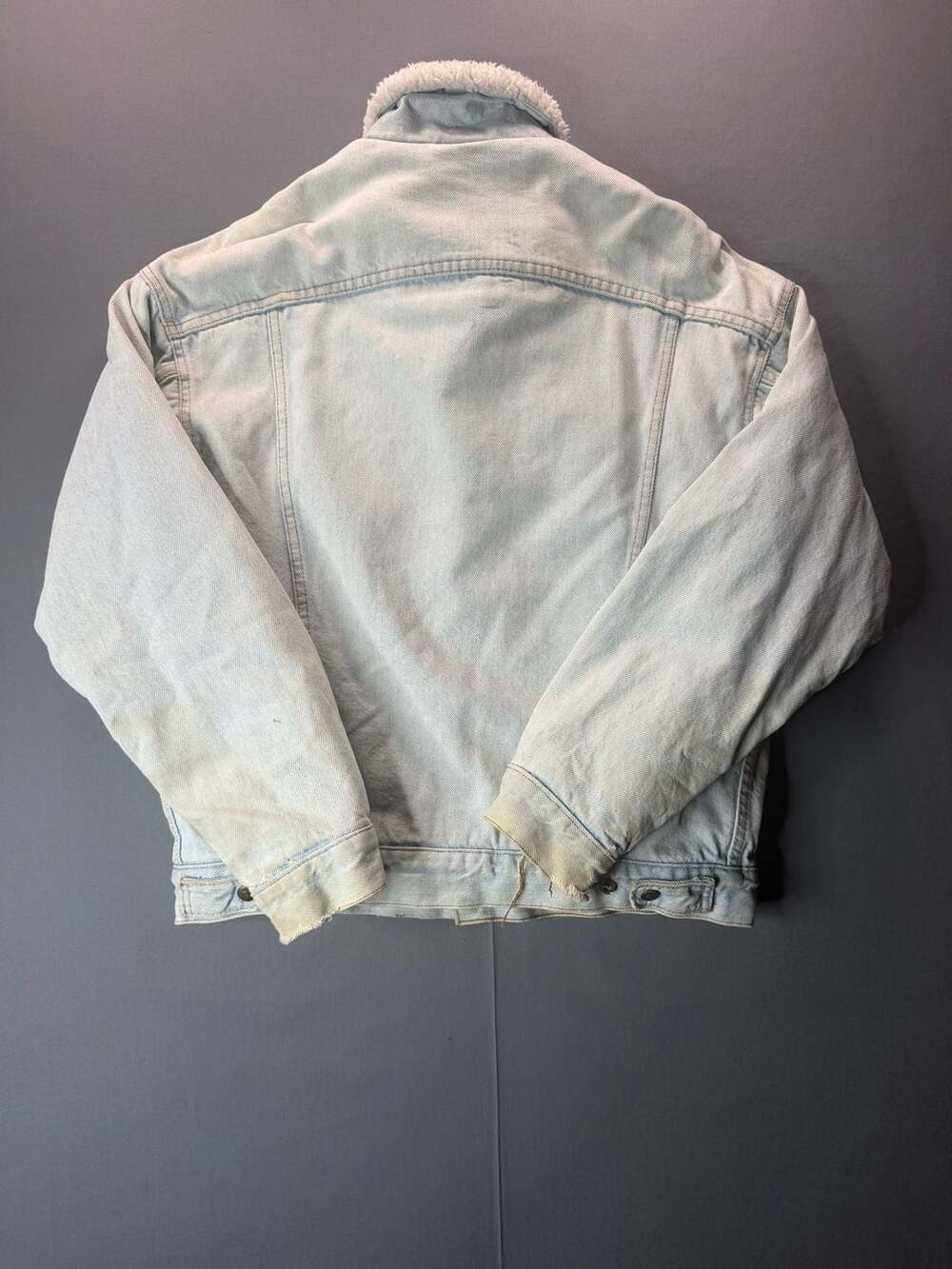 80’s Levi's Sherpa Denim Trucker Jacket Size 42 Blue USA Made Vintage - Picture 7 of 7